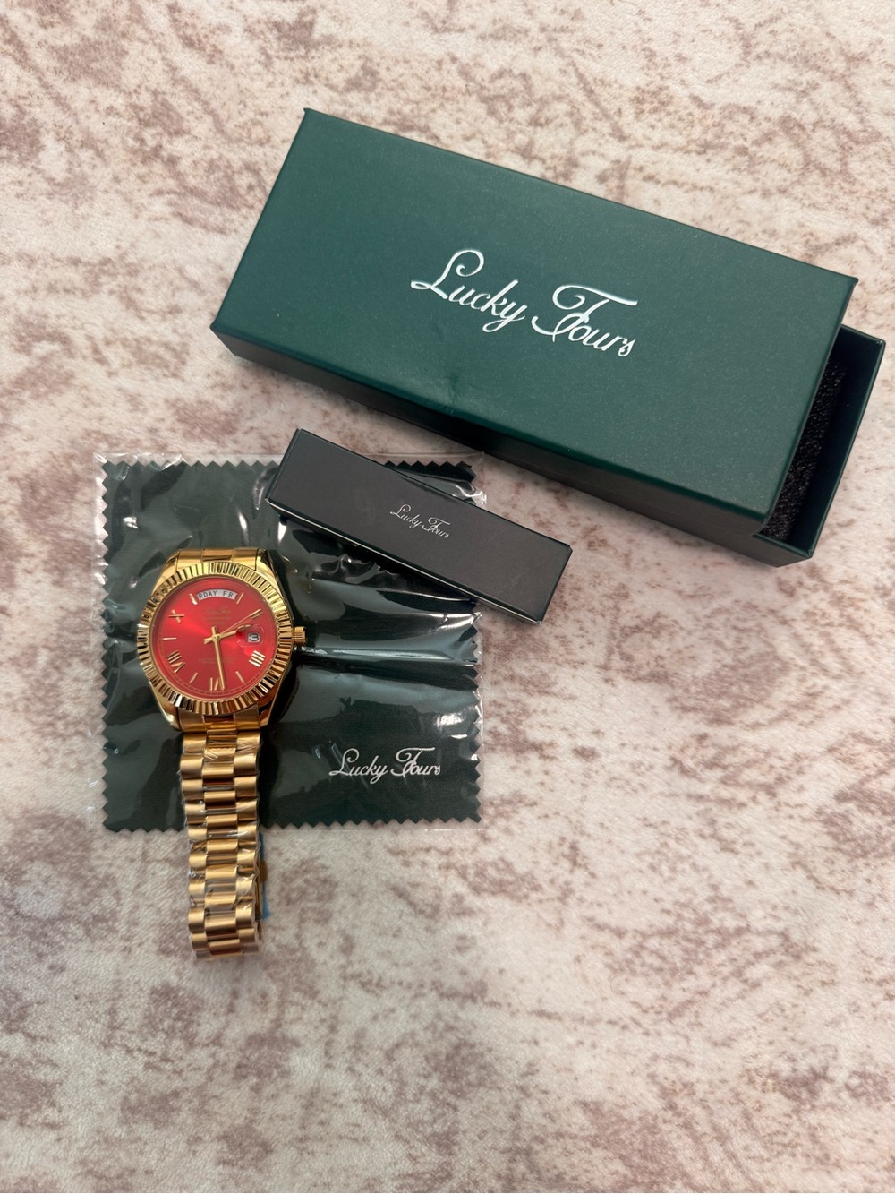 Men's Gold Watch with Red Dial